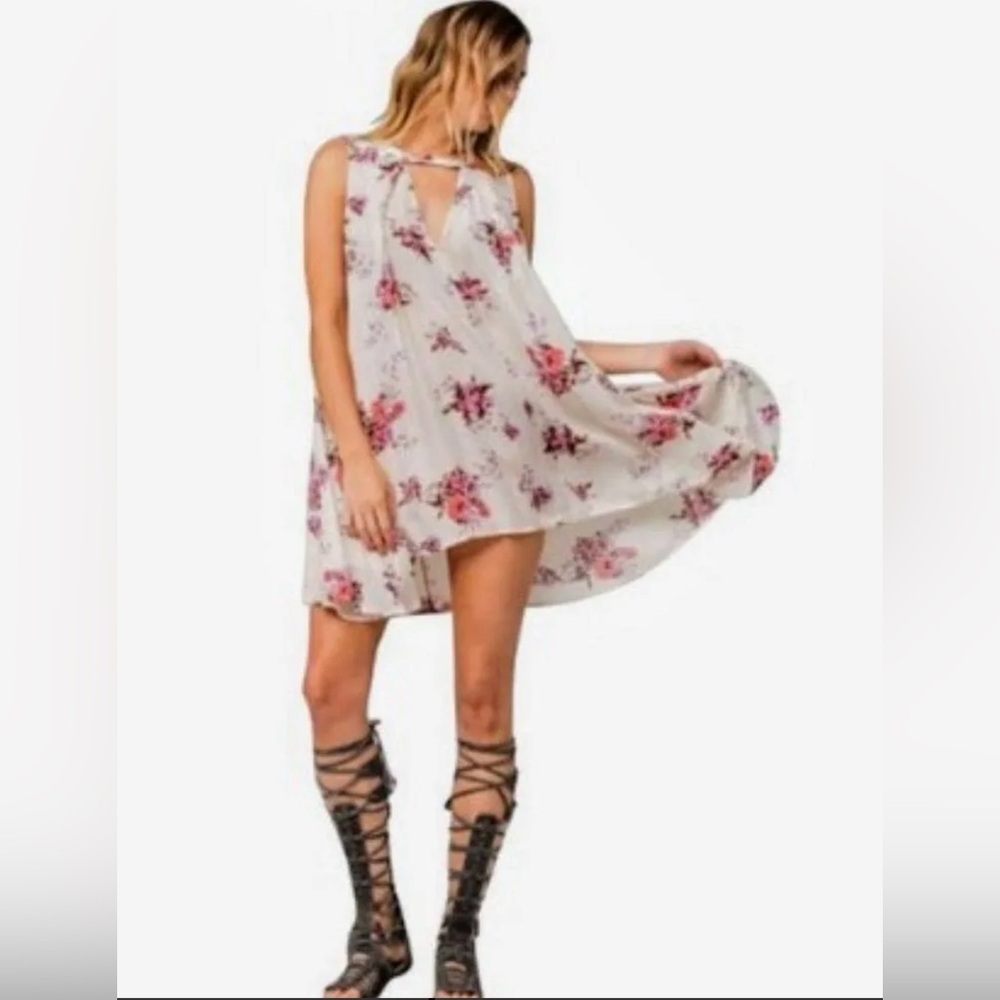 Free People Tree Swing Mini Dress/Tunic Size Large $R88 Cream Floral EUC